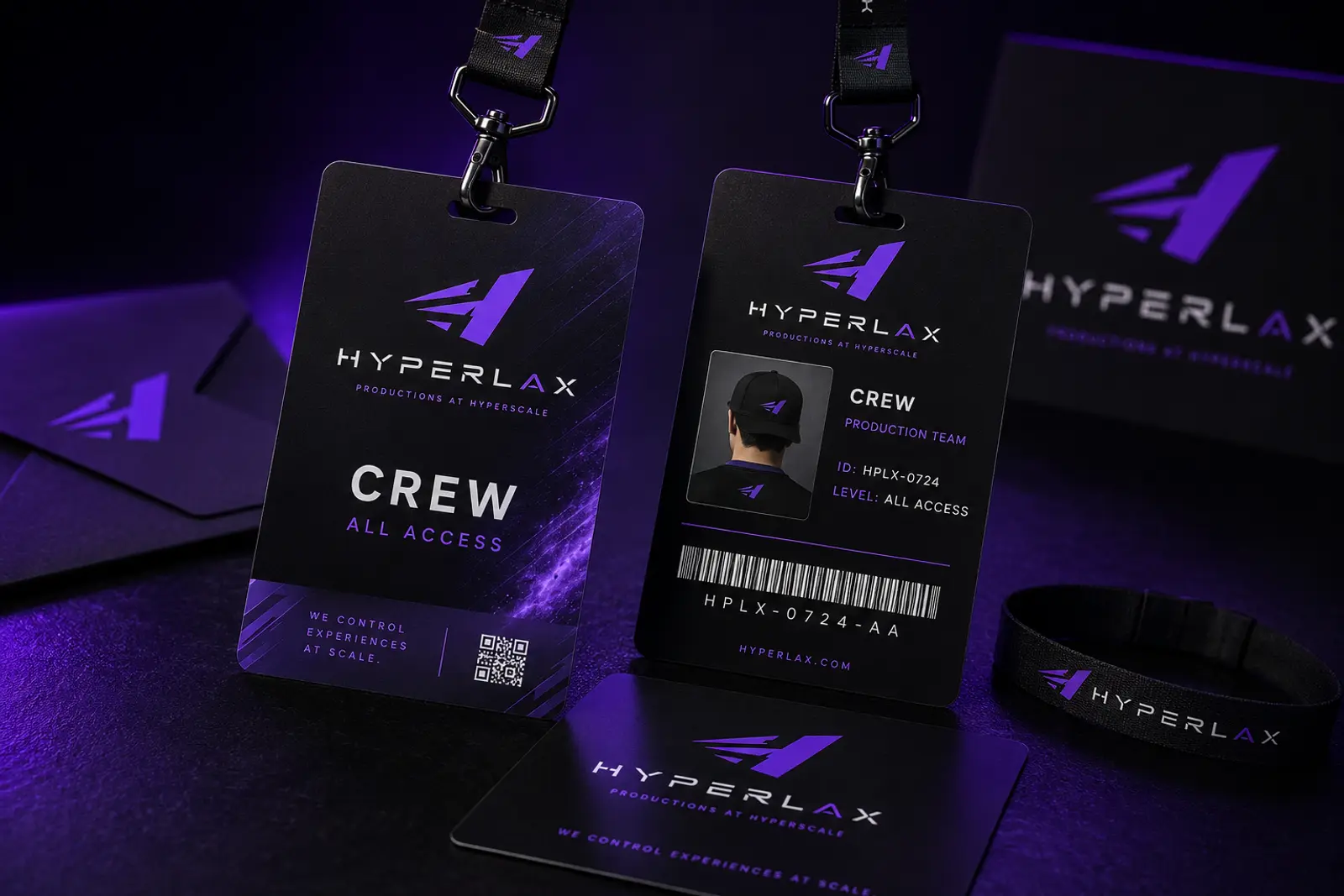 Hyperlax all-access crew credentials and lanyards for a summit production